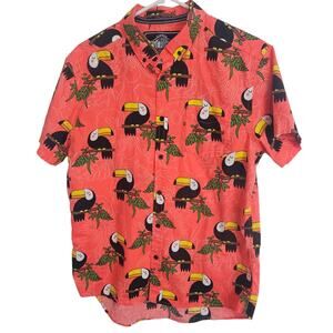 Five Points Shirt Button Down Shirt Men Orange Toucan Print Short Sleeve Shirt